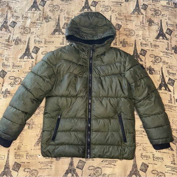 Michael kors kids green olive hooded puffer jacket - Picture 1 of 12